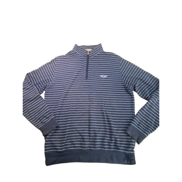 Peter Millar Men's S Blue Stripe Pullover Mock Neck 1/4 Zip Golf Top Sweatshirt - Picture 4 of 12